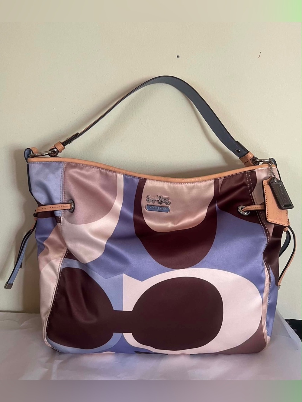 Coach Multicolor Satin Shoulder Bag in Blue, Lavender, Cream & Brown